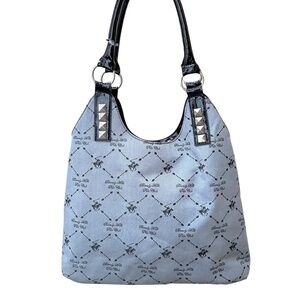 Beverly Hills Polo Club Womens Shoulder Bag Grey Black Monogram Studded Purse